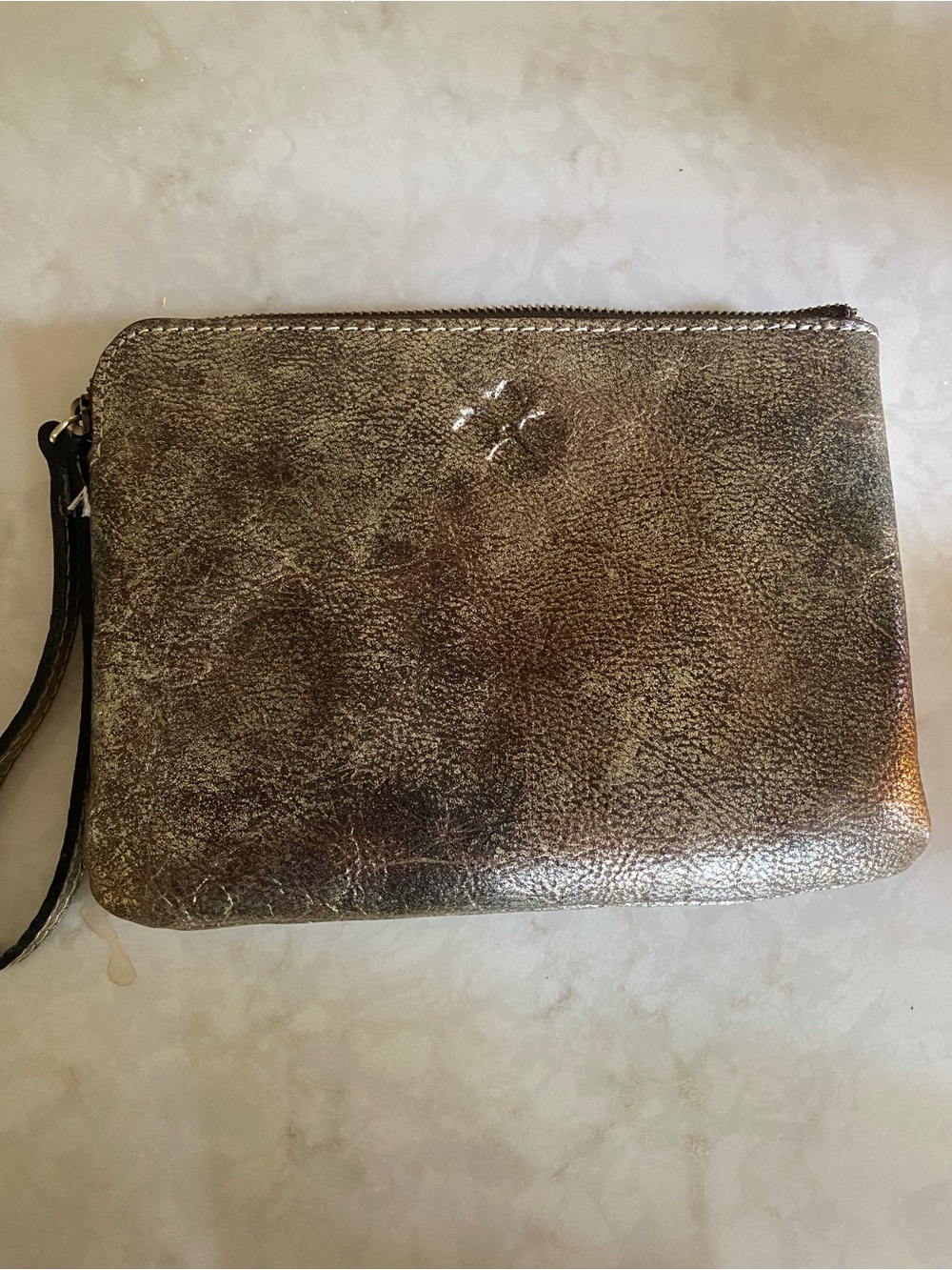 Patricia Nash Metallic Bronze Leather Wristlet Clutch